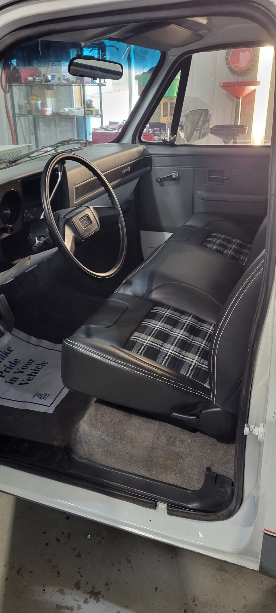 The finished plaid interior