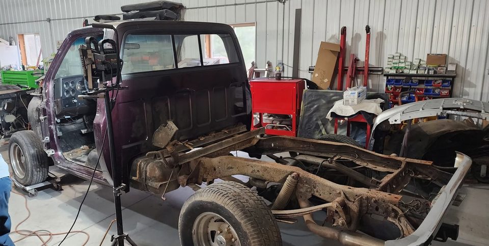 Stage 3 — the cab down to bare metal on the frame